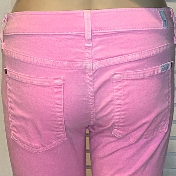 7 For All Mankind The Cropped Skinny Jeans Low Rise Bright Pink Size 28 VGC - Picture 6 of 8